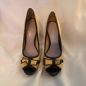 Delman Vero Cuoio by Prada~Beautiful Navy & Wicker heel ~Size 9/New Never Worn